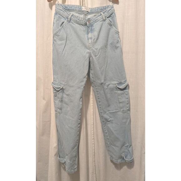 MNG Denim Womens Light Blue Strap Hem Cargo Pants Size 6 - Picture 1 of 8